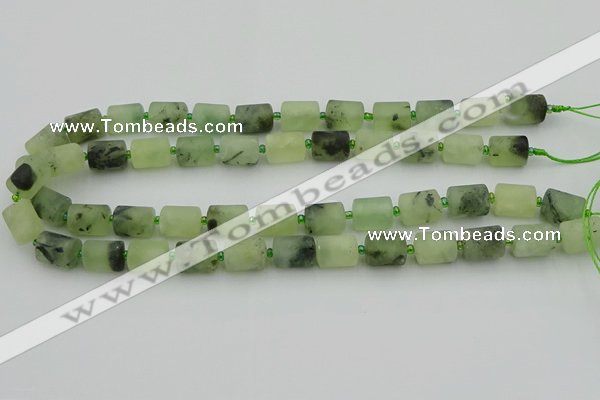 CRU232 15.5 inches 10*14mm tube matte green rutilated quartz beads