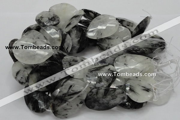 CRU24 15.5 inches 30*40mm faceted freeform black rutilated quartz beads