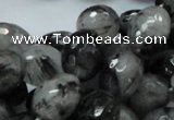 CRU25 15.5 inches 12*16mm faceted egg-shaped black rutilated quartz beads