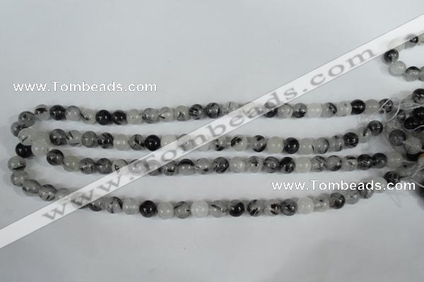 CRU303 15.5 inches 8mm round black rutilated quartz beads