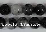 CRU306 15.5 inches 14mm round black rutilated quartz beads