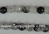 CRU313 15.5 inches 8mm faceted round black rutilated quartz beads