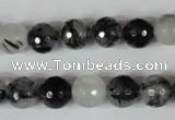 CRU314 15.5 inches 10mm faceted round black rutilated quartz beads