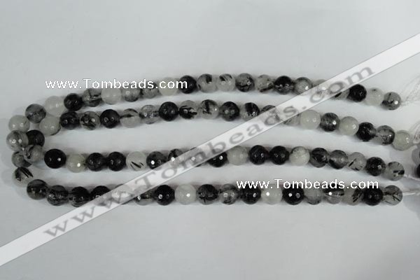 CRU314 15.5 inches 10mm faceted round black rutilated quartz beads