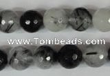 CRU315 15.5 inches 12mm faceted round black rutilated quartz beads