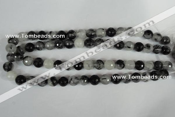 CRU315 15.5 inches 12mm faceted round black rutilated quartz beads