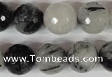 CRU317 15.5 inches 16mm faceted round black rutilated quartz beads