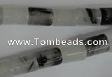 CRU328 15.5 inches 8*11mm column black rutilated quartz beads