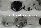 CRU340 15.5 inches 15mm flat round black rutilated quartz beads