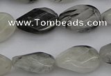 CRU354 13*18mm twisted & faceted oval black rutilated quartz beads