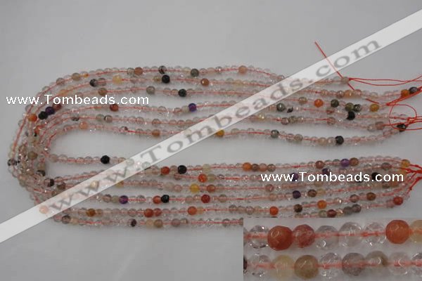 CRU400 15.5 inches 4mm faceted round Multicolor rutilated quartz beads