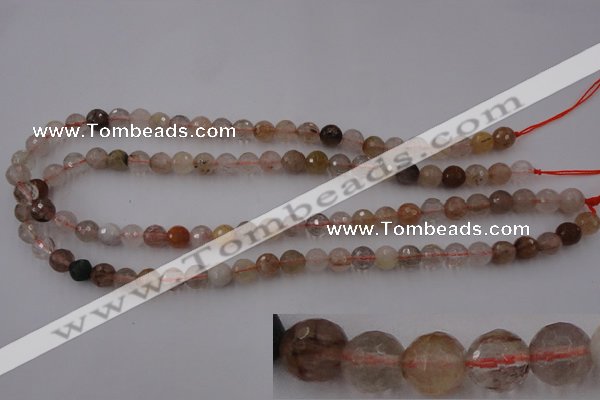 CRU402 15.5 inches 8mm faceted round Multicolor rutilated quartz beads