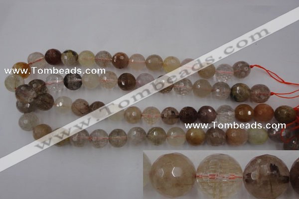 CRU405 15.5 inches 14mm faceted round Multicolor rutilated quartz beads