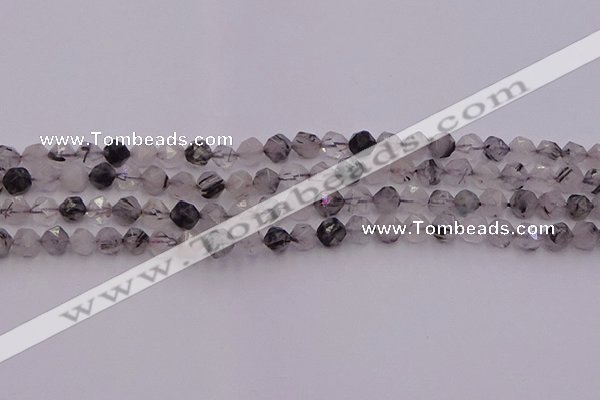 CRU511 15.5 inches 6mm faceted nuggets black rutilated quartz beads