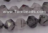 CRU513 15.5 inches 10mm faceted nuggets black rutilated quartz beads