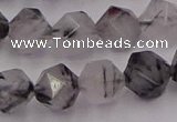 CRU514 15.5 inches 12mm faceted nuggets black rutilated quartz beads