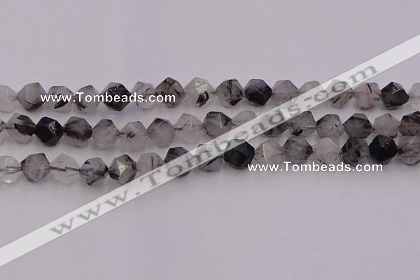 CRU514 15.5 inches 12mm faceted nuggets black rutilated quartz beads