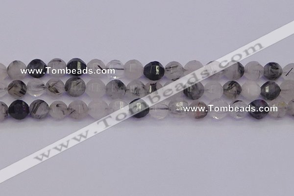 CRU522 15.5 inches 8mm faceted round black rutilated quartz beads