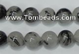 CRU54 15.5 inches 12mm round black rutilated quartz beads wholesale