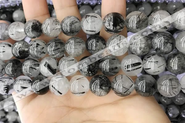 CRU540 15.5 inches 12mm round black rutilated quartz beads wholesale