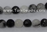 CRU59 15.5 inches 10mm faceted round black rutilated quartz beads