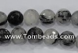 CRU60 15.5 inches 12mm faceted round black rutilated quartz beads