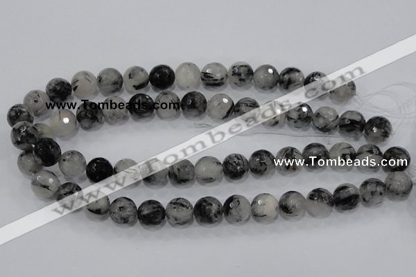 CRU60 15.5 inches 12mm faceted round black rutilated quartz beads