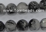 CRU62 15.5 inches 16mm faceted round black rutilated quartz beads