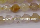 CRU622 15.5 inches 8mm faceted nuggets golden rutilated quartz beads