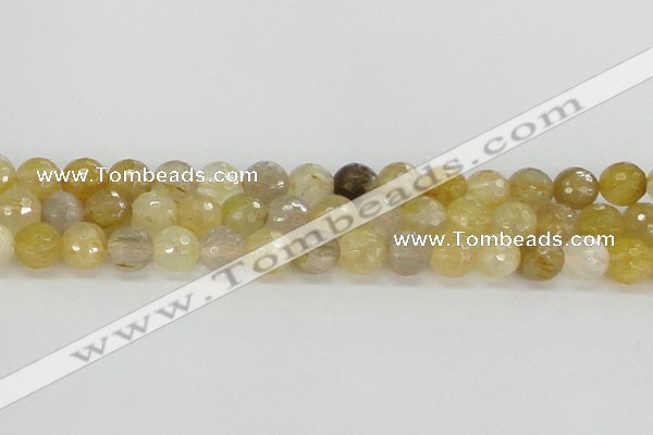 CRU668 15.5 inches 8mm faceted round golden rutilated quartz beads