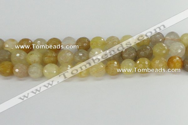 CRU669 15.5 inches 10mm faceted round golden rutilated quartz beads