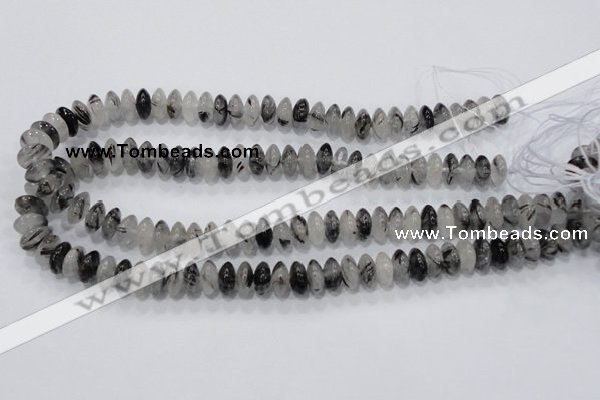 CRU67 15.5 inches 6*12mm rondelle black rutilated quartz beads