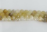 CRU670 15.5 inches 12mm faceted round golden rutilated quartz beads