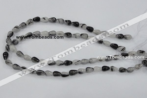 CRU68 15.5 inches 8*12mm teardrop black rutilated quartz beads