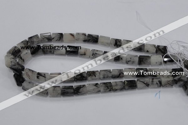 CRU75 15.5 inches 8*12mm faceted column black rutilated quartz beads