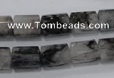 CRU76 15.5 inches 10*14mm faceted column black rutilated quartz beads