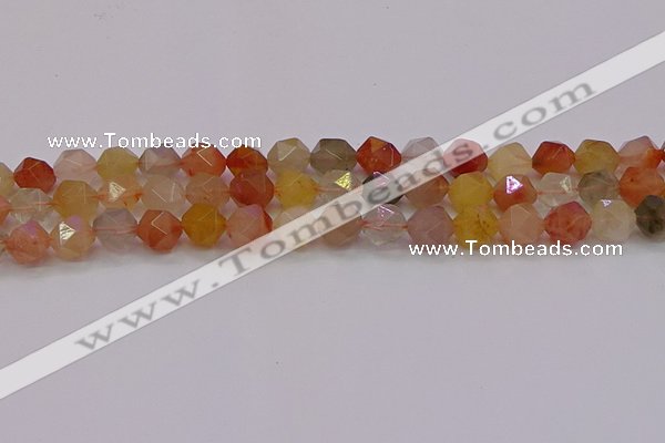 CRU768 15.5 inches 10mm faceted nuggets mixed rutilated quartz beads