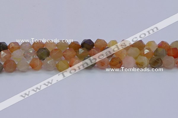 CRU769 15.5 inches 12mm faceted nuggets mixed rutilated quartz beads