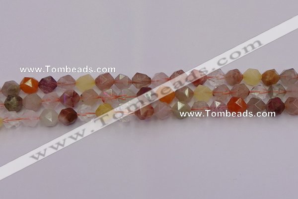 CRU777 15.5 inches 8mm faceted nuggets mixed rutilated quartz beads