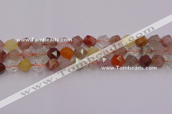 CRU779 15.5 inches 12mm faceted nuggets mixed rutilated quartz beads