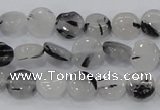 CRU79 15.5 inches 10mm flat round black rutilated quartz beads