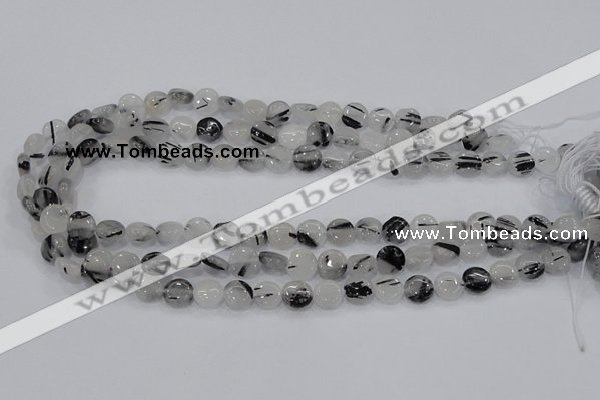 CRU79 15.5 inches 10mm flat round black rutilated quartz beads