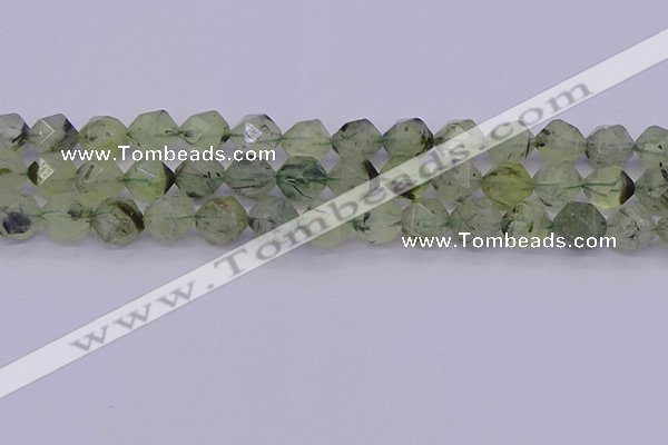 CRU793 15.5 inches 10mm faceted nuggets green rutilated quartz beads