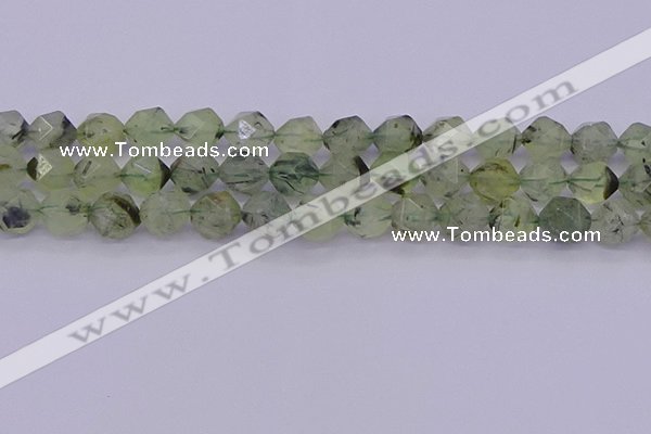 CRU793 15.5 inches 10mm faceted nuggets green rutilated quartz beads