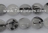 CRU80 15.5 inches 14mm flat round black rutilated quartz beads