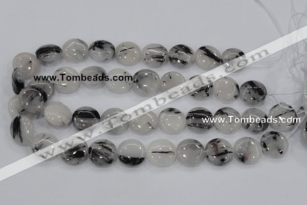 CRU82 15.5 inches 20mm flat round black rutilated quartz beads