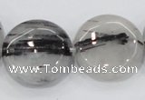 CRU83 15.5 inches 25mm flat round black rutilated quartz beads