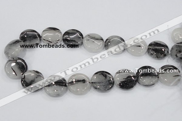 CRU83 15.5 inches 25mm flat round black rutilated quartz beads