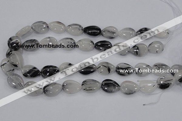 CRU87 15.5 inches 15*20mm flat teardrop black rutilated quartz beads