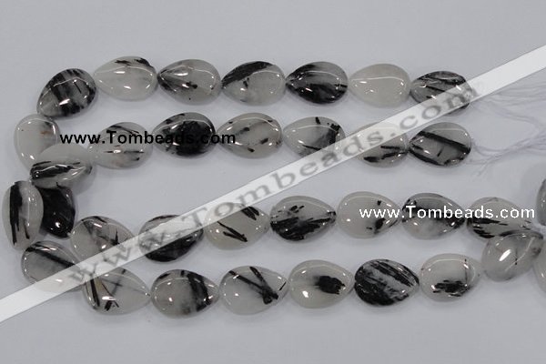 CRU88 15.5 inches 18*25mm flat teardrop black rutilated quartz beads